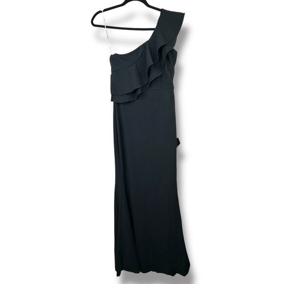 Lulus NWT Grand Beauty Black Ruffled One-Shoulder Mermaid Maxi Dress Medium - Picture 3 of 10